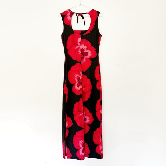 VTG 90s Y2K Younique Woman Black Red Floral Tie-Back Maxi Dress SMALL Romantic - Picture 2 of 8